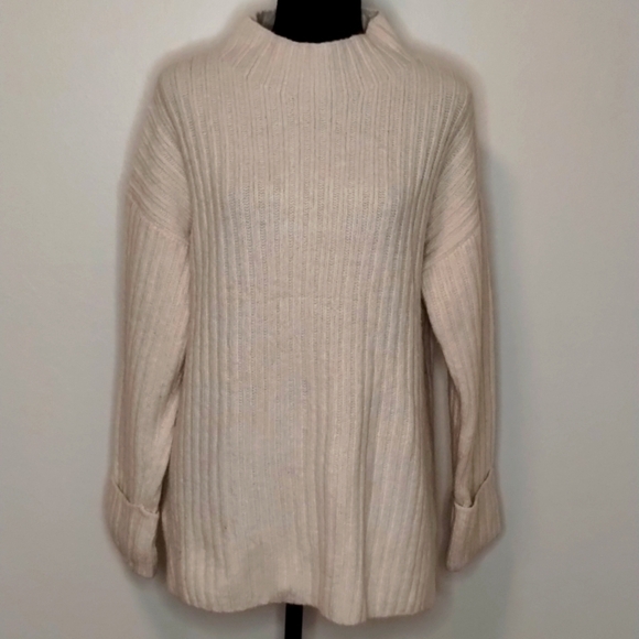 Old Navy wool blend boatneck pullover cream ribbed sweater Sz M - Picture 1 of 11